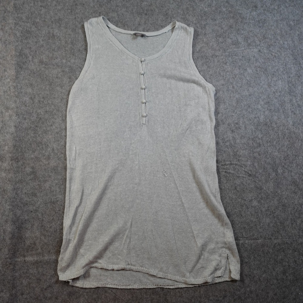 J Jill Top Womens Medium Linen Open Knit Tank Tunic‎ Gray Henley Beachy Light